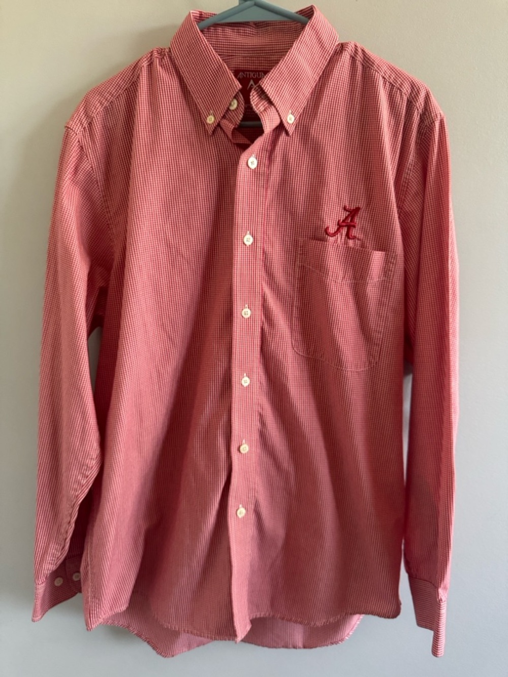 Antigua Men's Red plaid Alabama Bama Roll Tide Long sleeve button up Men's Med